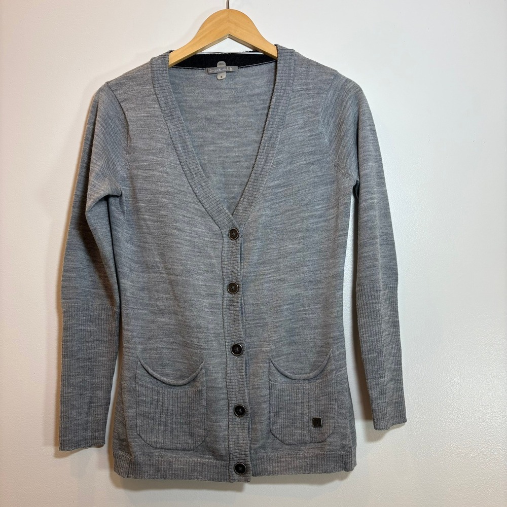 Smartwool‎ Womens Merino Wool V-Neck Button Front Cardigan Sweater Gray Small